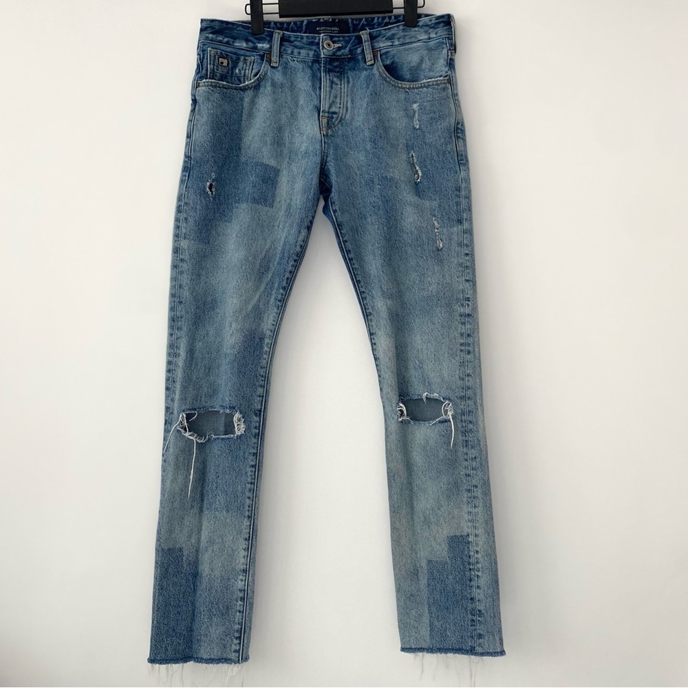Scotch & Soda Amsterdams Blauw Ralston Color Block Distressed Jeans Size 31